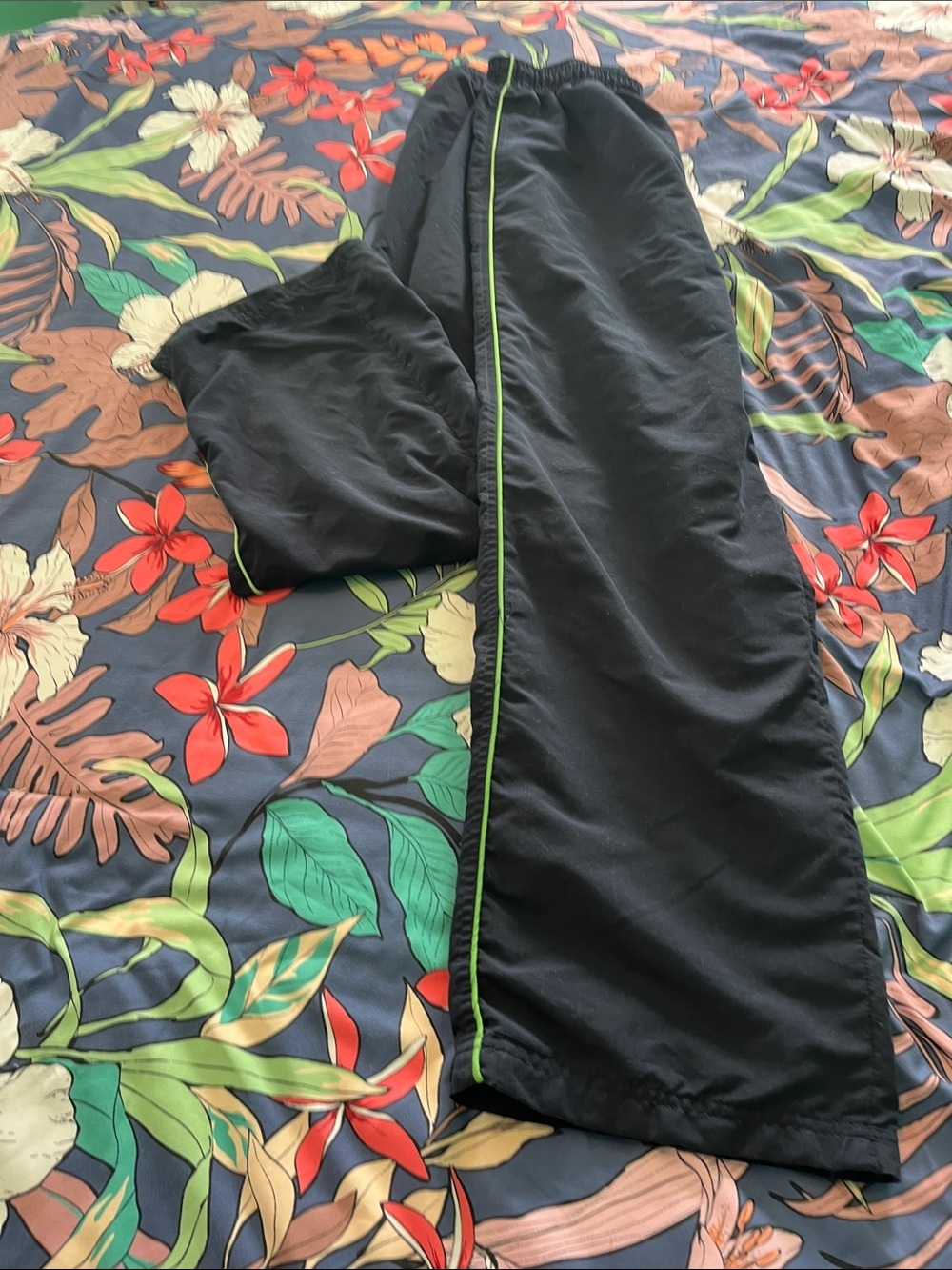 Black Track Pants with Neon Green Piping
